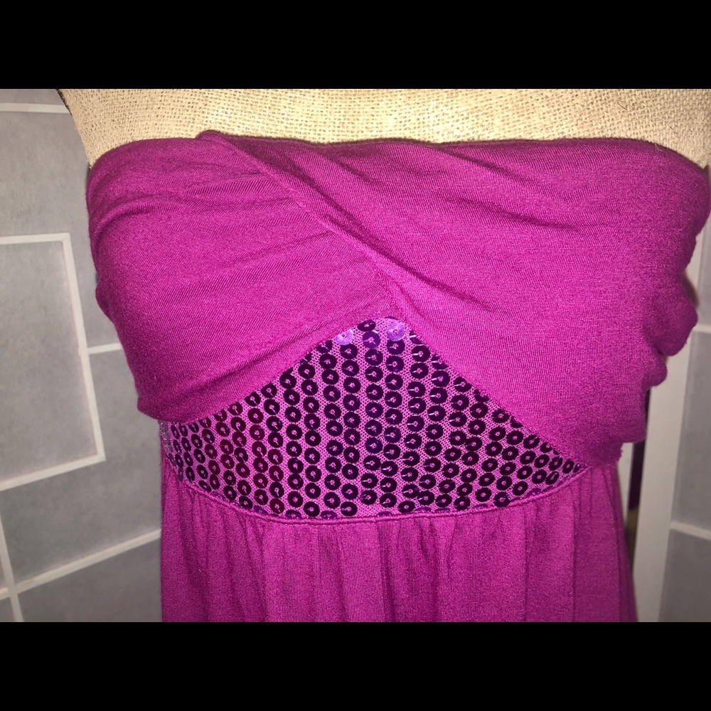 Express Hot Pink Sequin Strapless Blouse - Picture 2 of 7